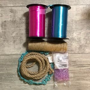 Lot 6 Craft Items Berwick 2 Pre owned Curl Ribbons 2 New Beads 2 Natural Rope
